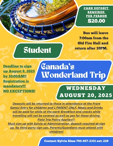 Click the image to view the Student Canada's Wonderland Trip Wednesday, August 20, 2025 poster