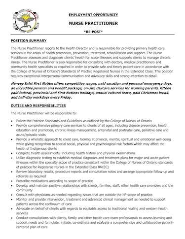 Click Here to Open the Henvey Inlet First Nation Nurse Practitioner CNP1024 PDF