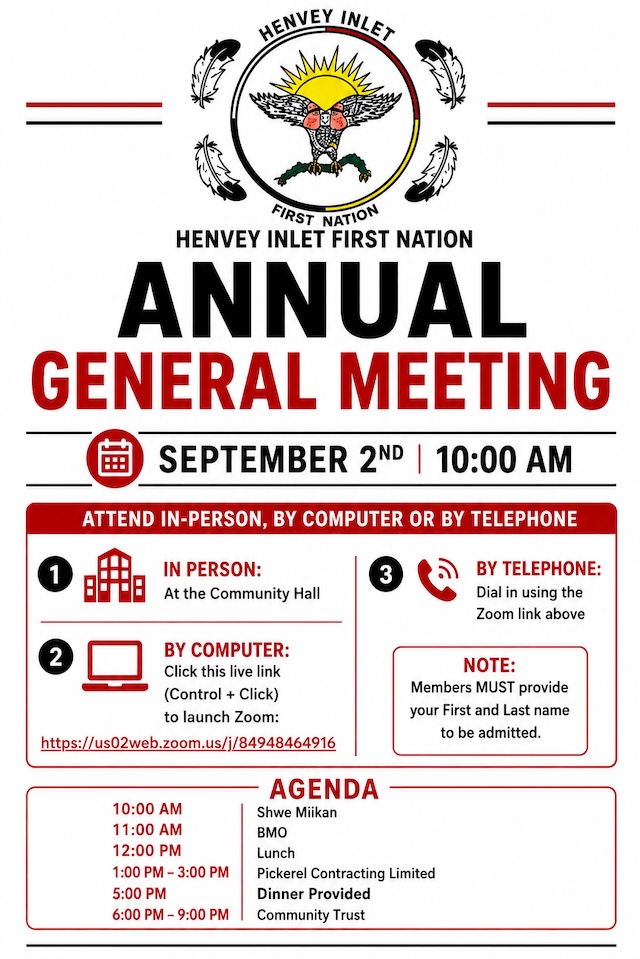 Click This Image to Open the Henvey Inlet First Nation AGM Notice Agenda September 2nd 2026 PDF Meeting Notice
