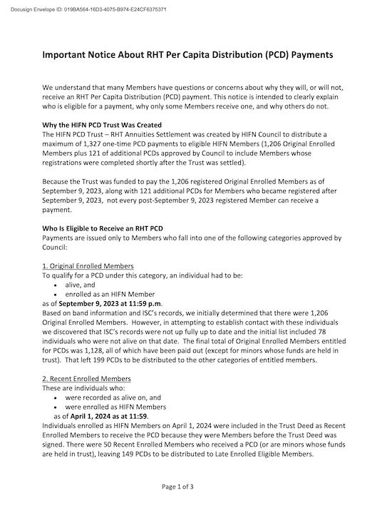 Click image to open the 2026-05-13 HIFN PCD Notice to Members re PCD ineligibility - signed PDF