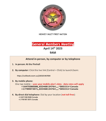 Henvey Inlet First Nation General Membership Meeting March 14th 2023